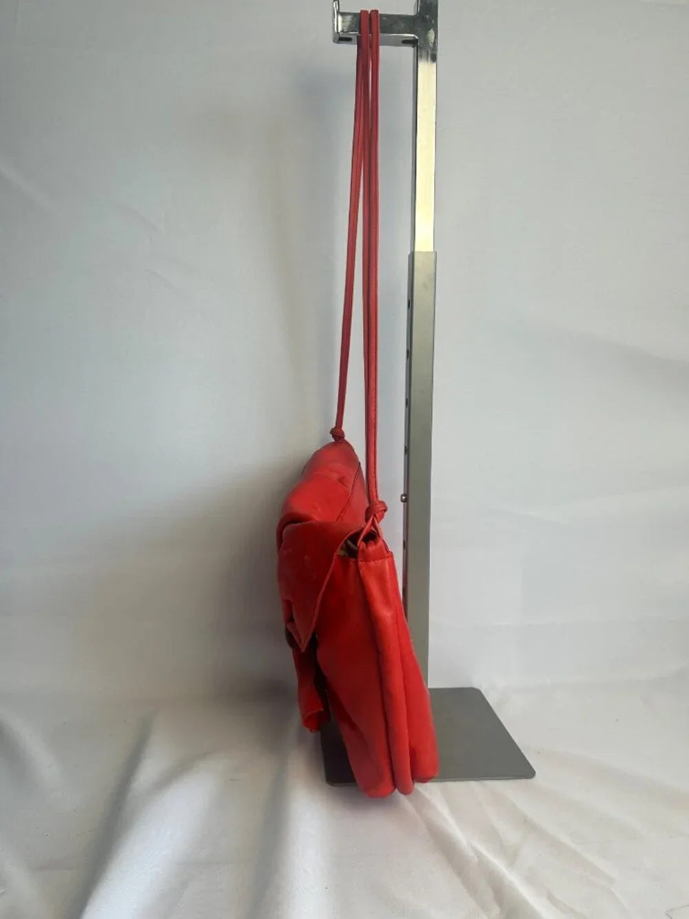 Women's Red Leather Shoulder Bag Bow Flap Purse Slouch Hobo Handbag Adjustable S